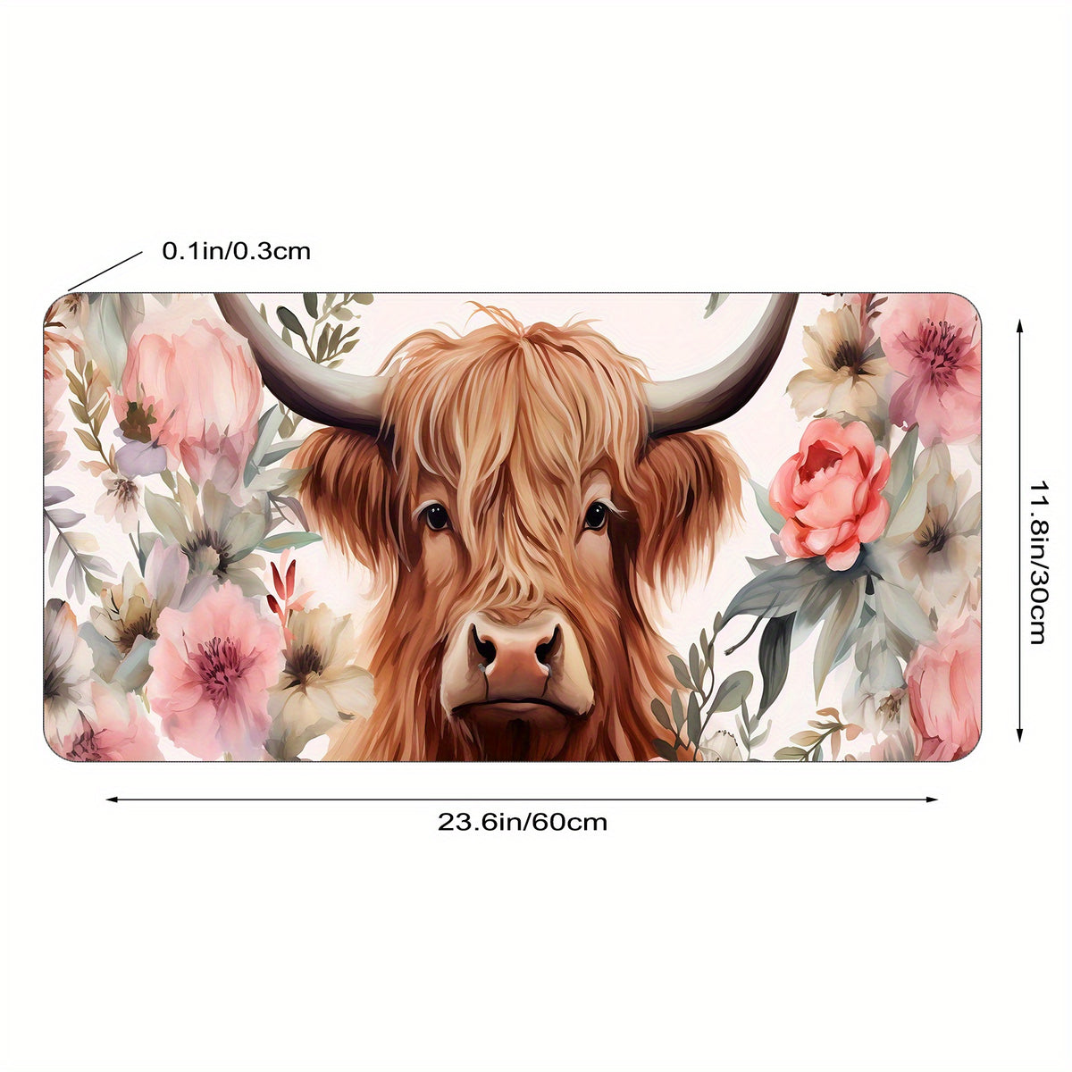 Pink Highland Cow Floral Large Mouse Pad Extended Desk Pad XL Keyboard Mat