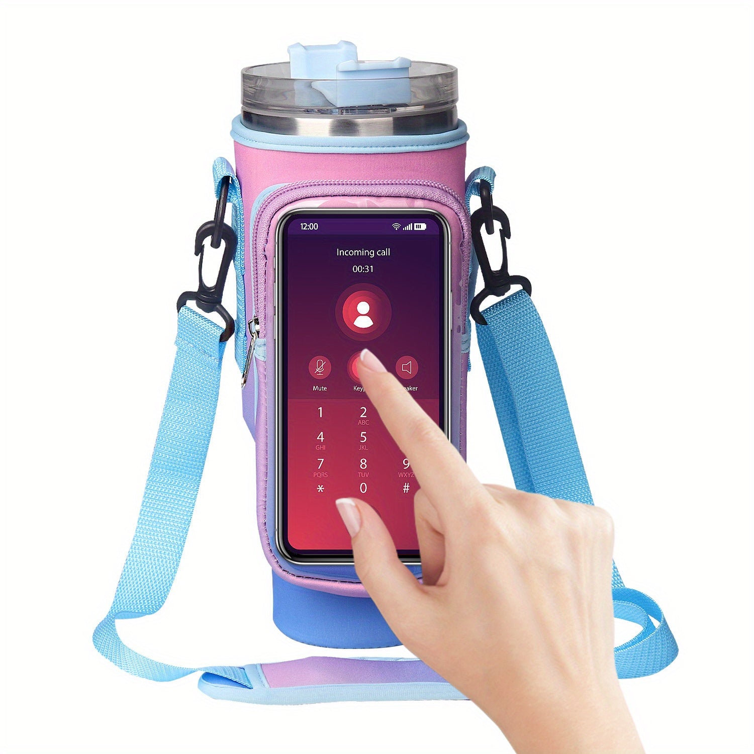 Water Cup Cover w/ Transparent Touch Screen Pocket & Strap for 1200ml 40oz Cup