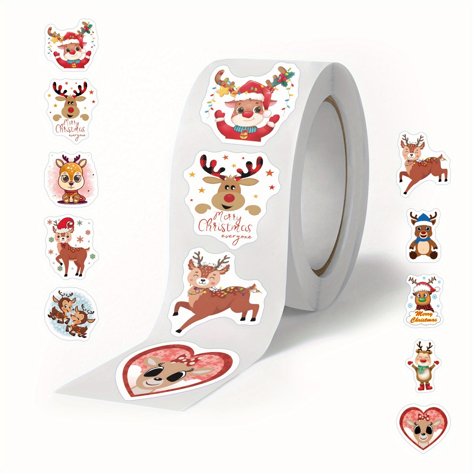 500pcs Reindeer Christmas Stickers, 10 Styles, 2.54cm, Self-adhesive, Waterproof