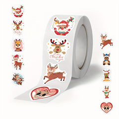 500pcs Reindeer Christmas Stickers, 10 Styles, 2.54cm, Self-adhesive, Waterproof