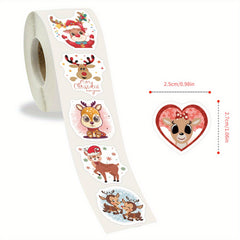 500pcs Reindeer Christmas Stickers, 10 Styles, 2.54cm, Self-adhesive, Waterproof