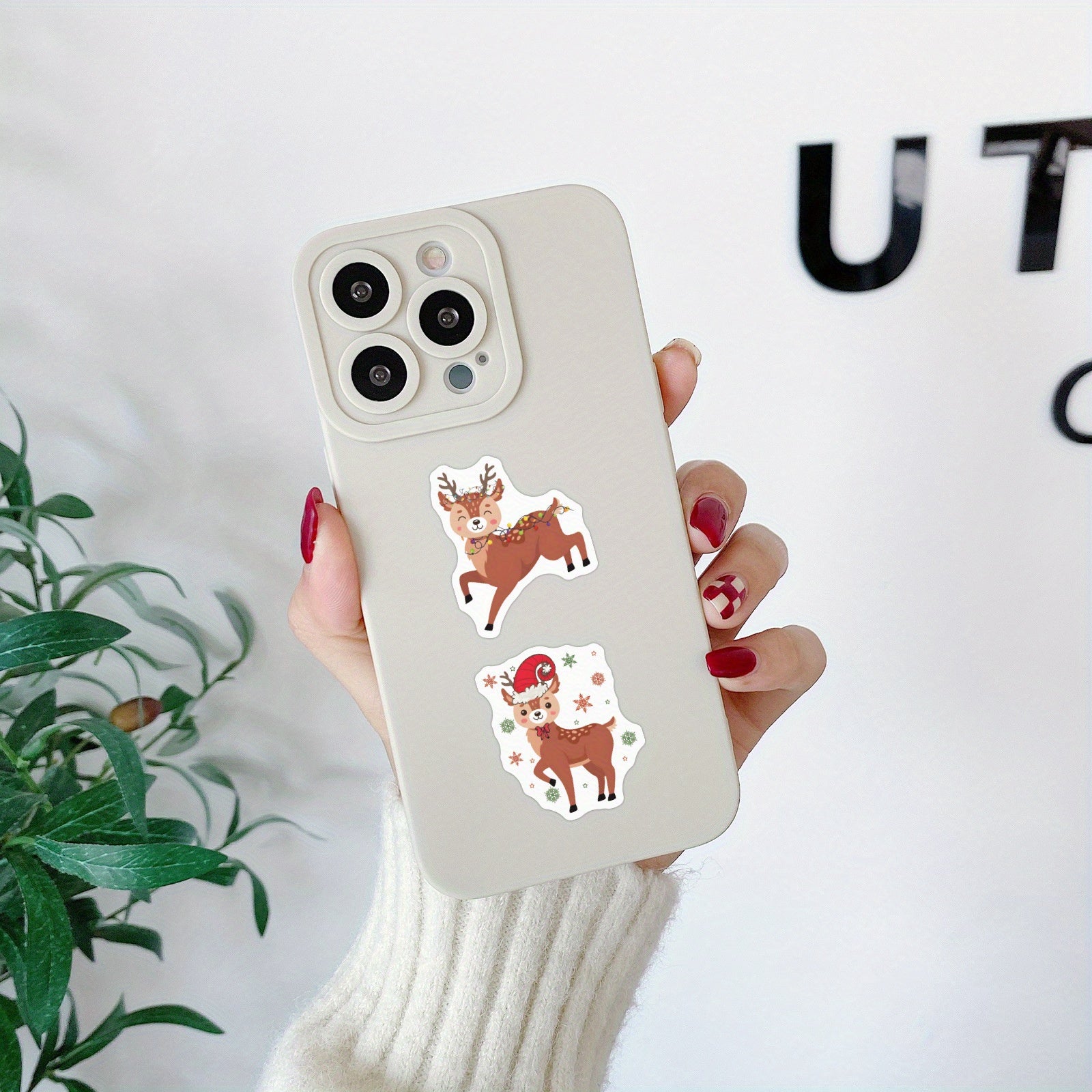 500pcs Reindeer Christmas Stickers, 10 Styles, 2.54cm, Self-adhesive, Waterproof