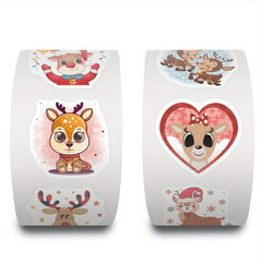 500pcs Reindeer Christmas Stickers, 10 Styles, 2.54cm, Self-adhesive, Waterproof