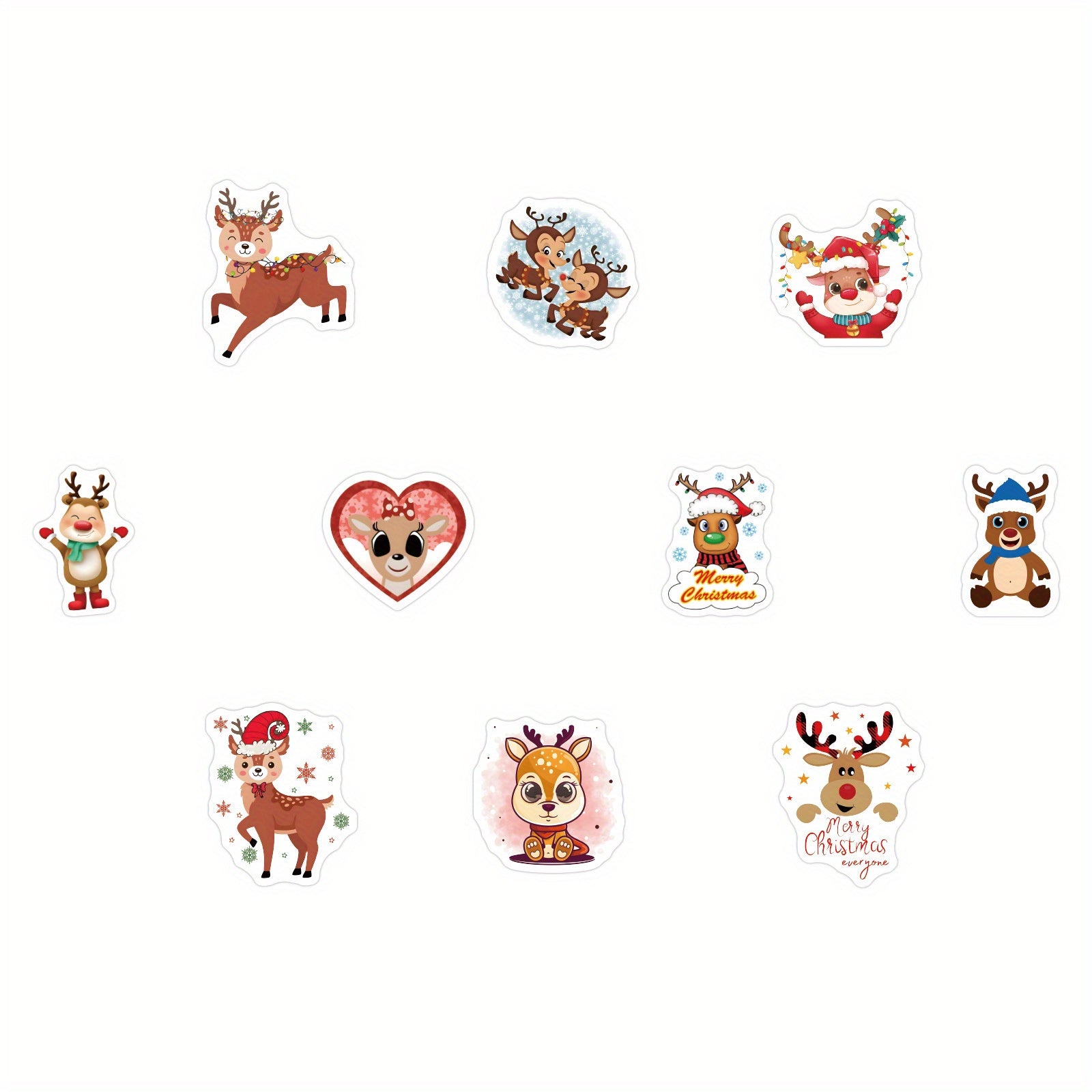 500pcs Reindeer Christmas Stickers, 10 Styles, 2.54cm, Self-adhesive, Waterproof