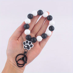 Cartoon Silicone Dog Paw Pendant Keyring Beaded Keychain