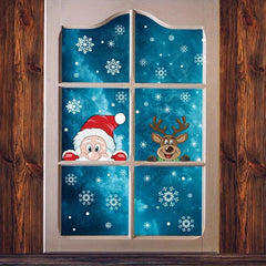 Christmas Santa Claus Elk Shop Hotel Double Sided Glass Sticker
