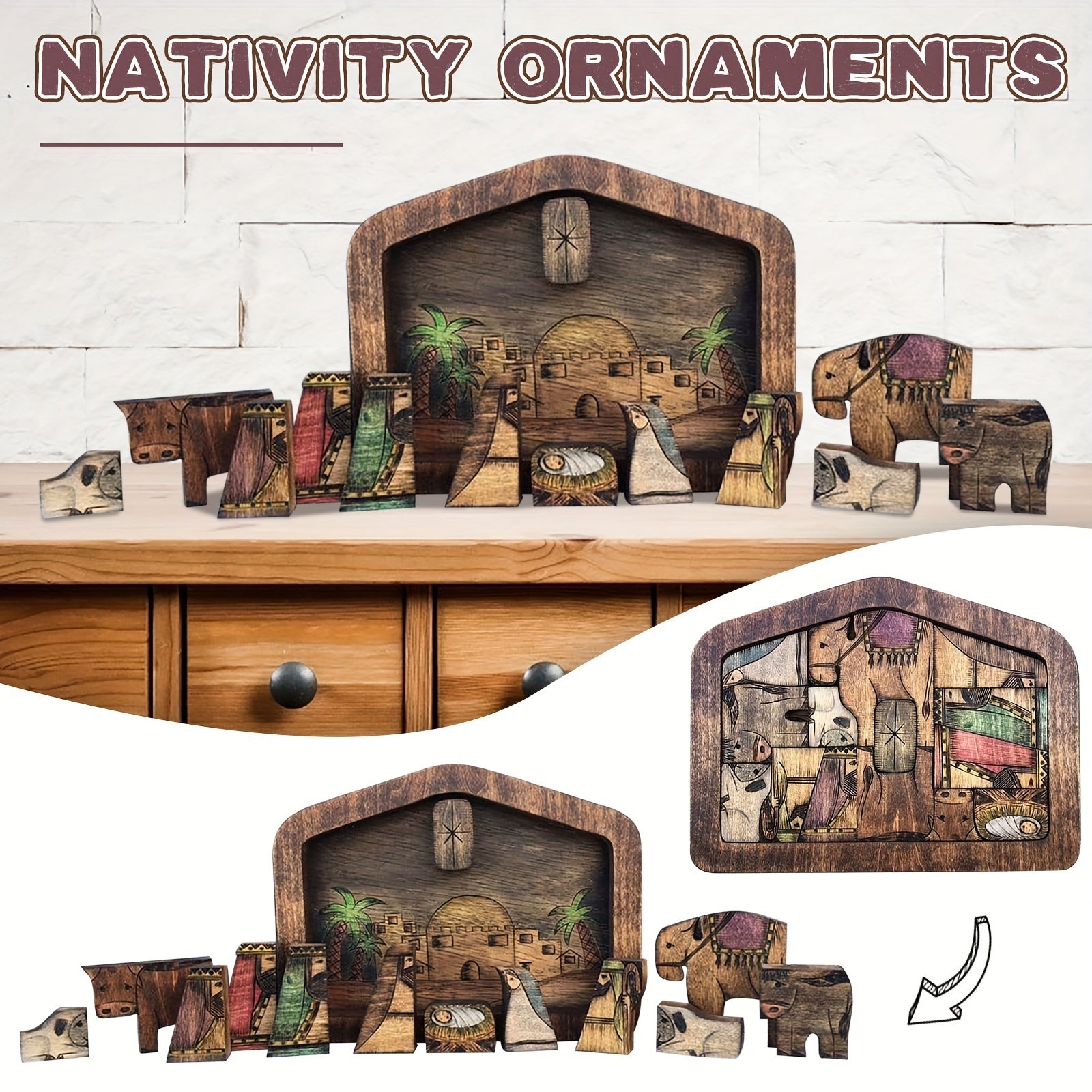 Wooden Nativity Puzzle Table Decoration Christmas Gift