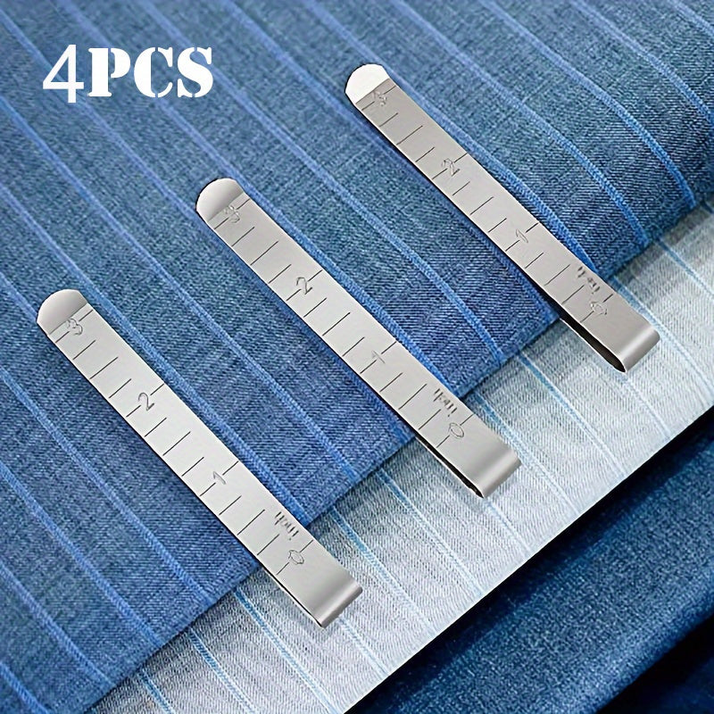 4pcs Metal Sewing Crimping Clip Stainless Steel Ruler Measurement Clips