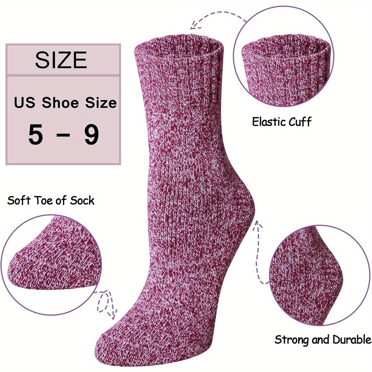 Winter Warm Wool Socks Thick Cozy Knit Crew Socks For Women Men