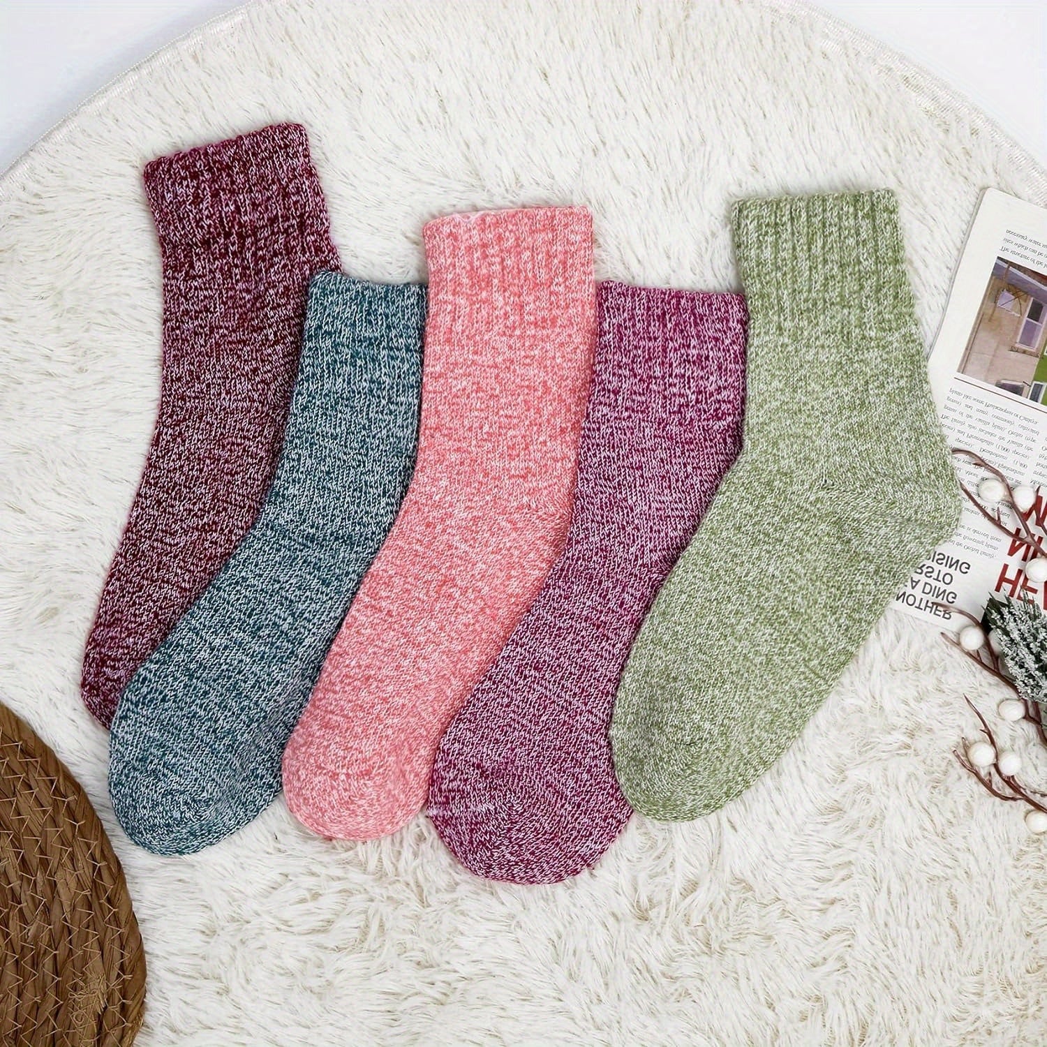 Winter Warm Wool Socks Thick Cozy Knit Crew Socks For Women Men