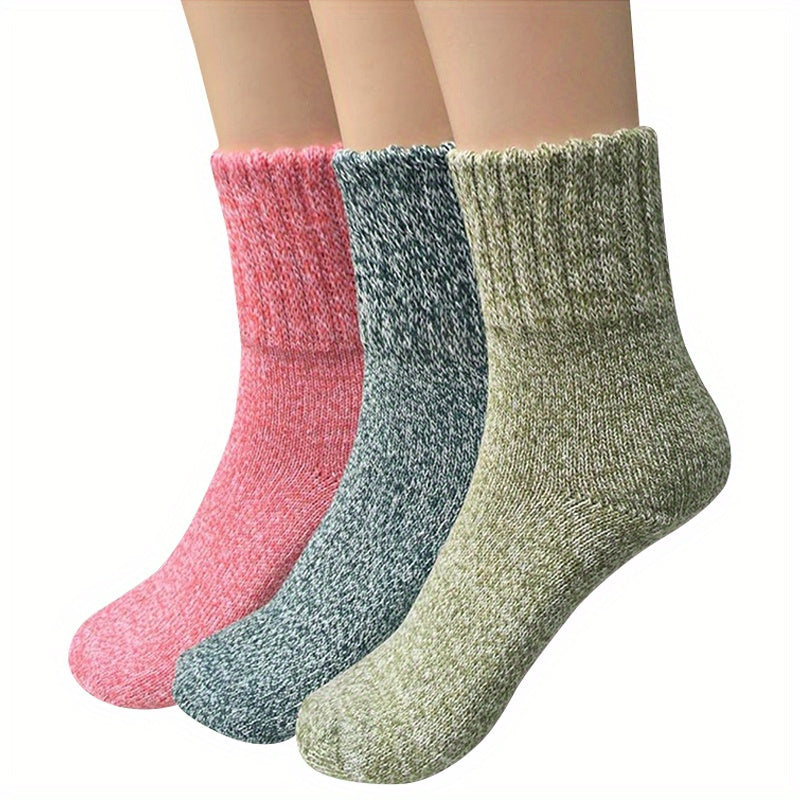 Winter Warm Wool Socks Thick Cozy Knit Crew Socks For Women Men