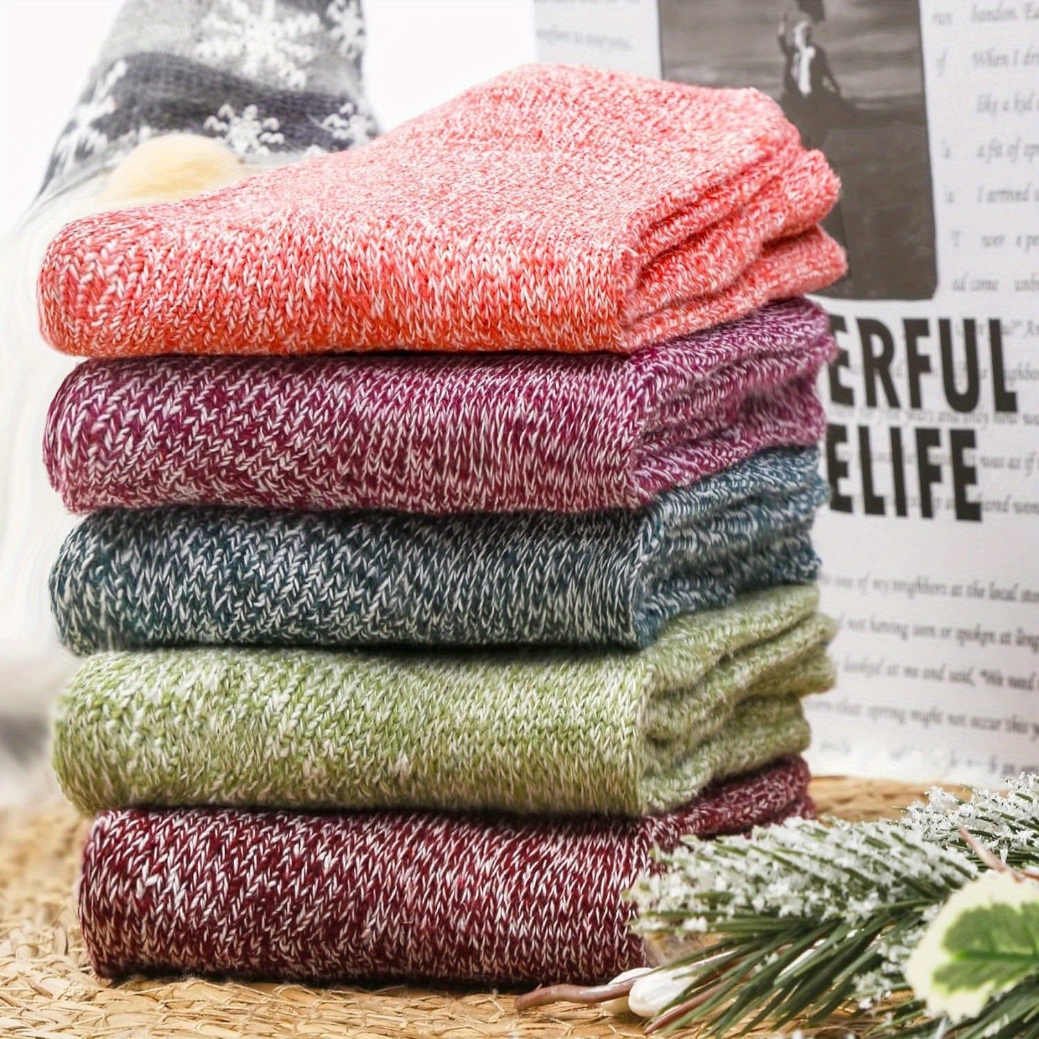 Winter Warm Wool Socks Thick Cozy Knit Crew Socks For Women Men