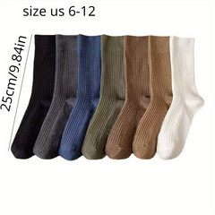 5 Pairs Men's Winter Striped Mid Calf Cotton Socks