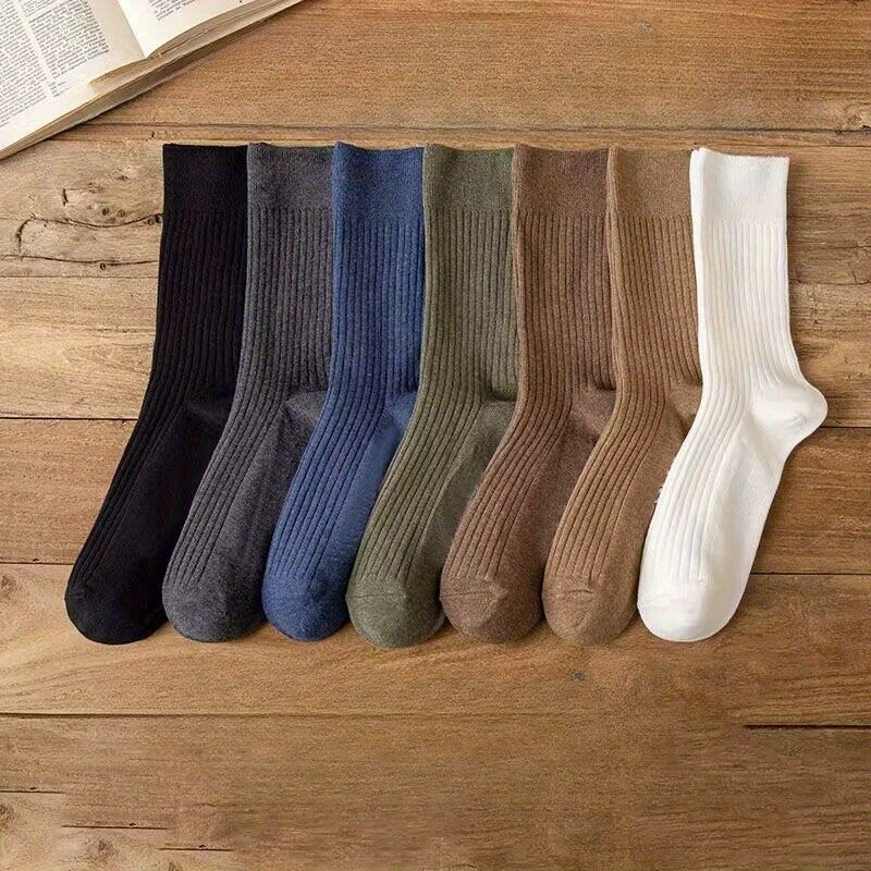 5 Pairs Men's Winter Striped Mid Calf Cotton Socks