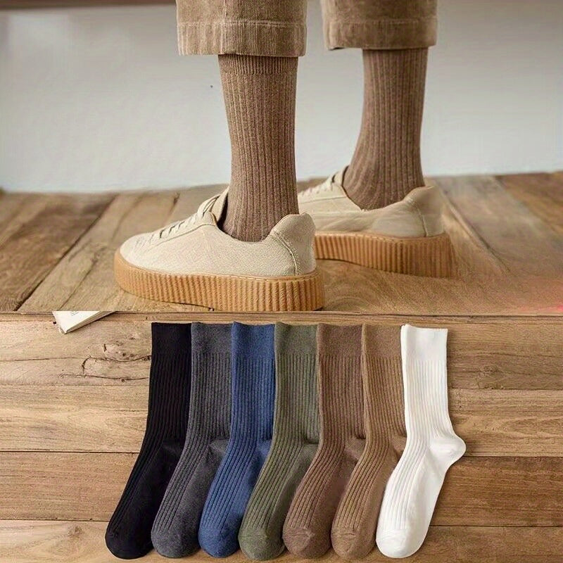 5 Pairs Men's Winter Striped Mid Calf Cotton Socks