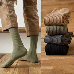 5 Pairs Men's Winter Striped Mid Calf Cotton Socks
