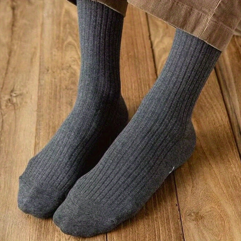 5 Pairs Men's Winter Striped Mid Calf Cotton Socks