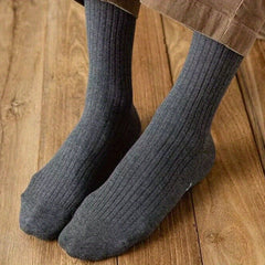 5 Pairs Men's Winter Striped Mid Calf Cotton Socks