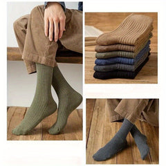 5 Pairs Men's Winter Striped Mid Calf Cotton Socks