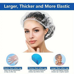 100pcs Transparent Disposable Shower Cap Reusable Waterproof Elastic Bath Cap