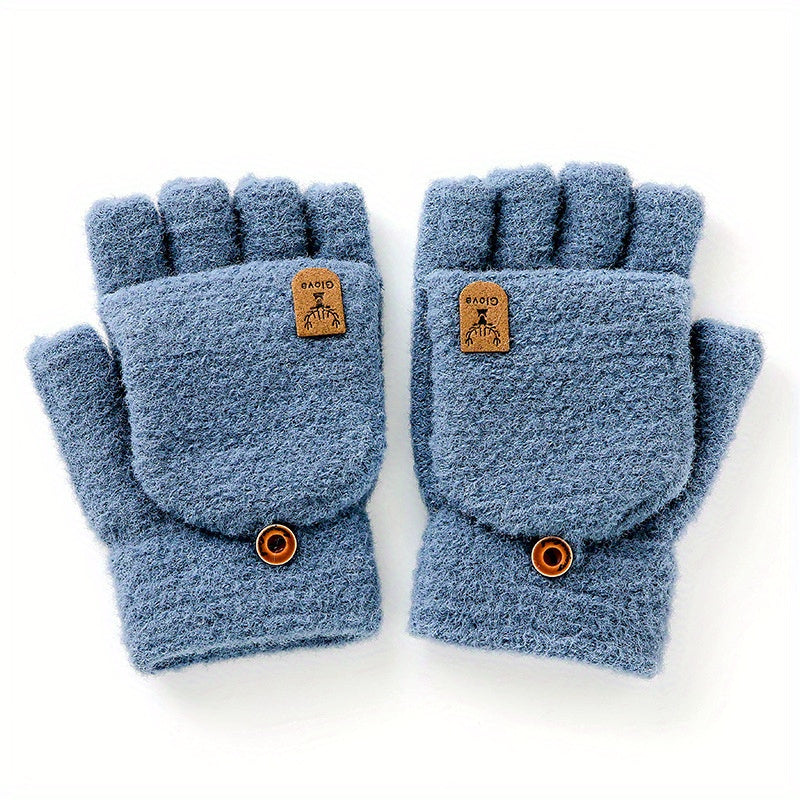 Men's Winter Windproof Gloves Half Finger Knitted Gloves