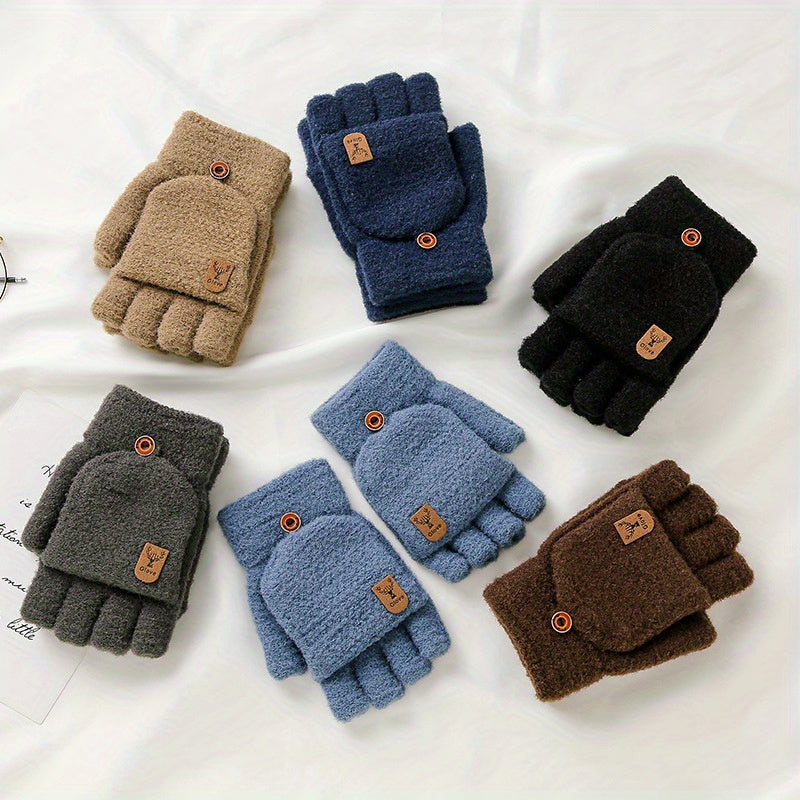 Men's Winter Windproof Gloves Half Finger Knitted Gloves