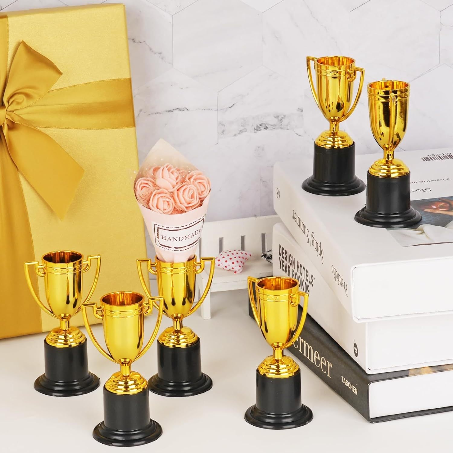 6pcs Mini Golden Trophy Award Trophies for Party Favors Props Rewards