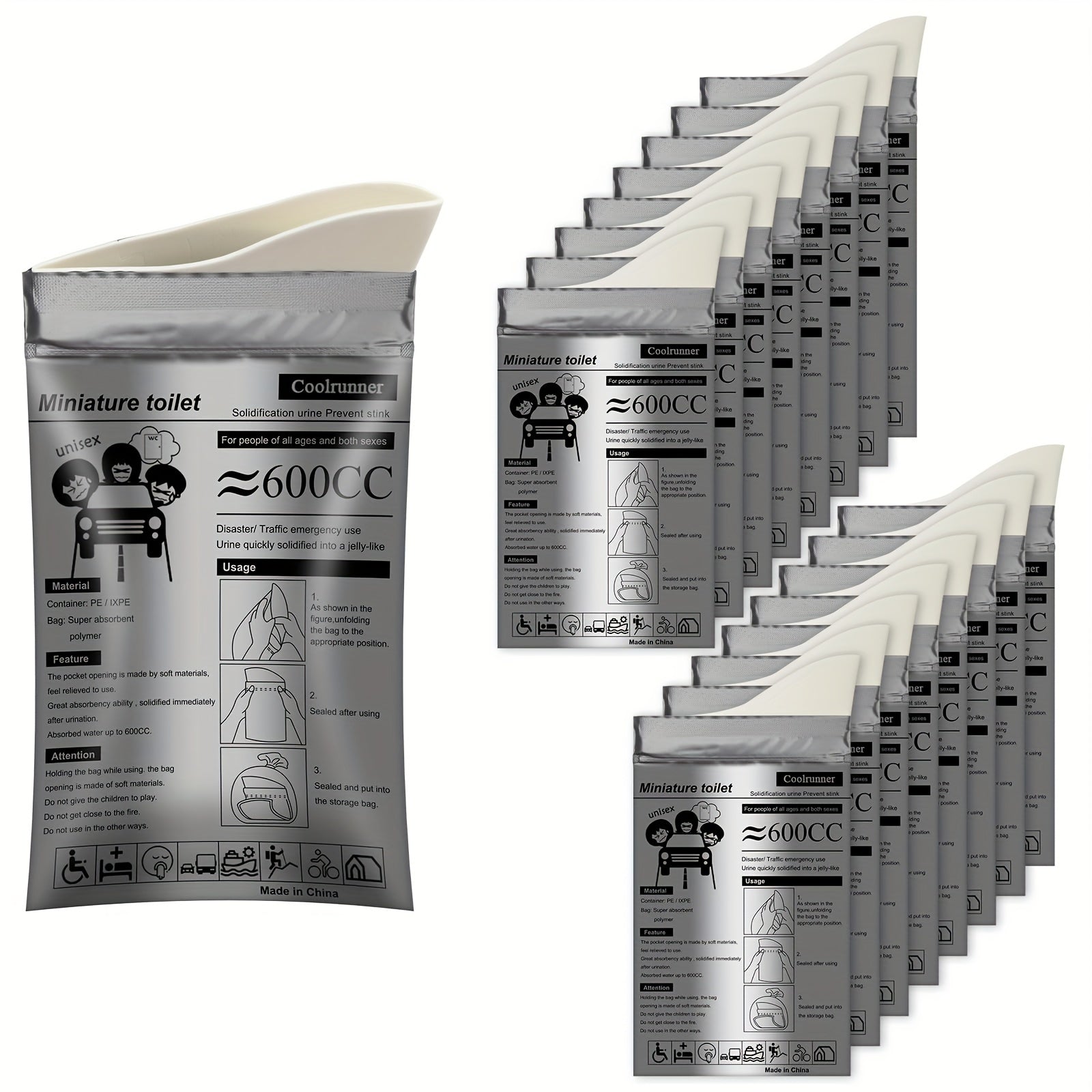 20pcs Camping Pee Bags Disposable Urinals & Vomiting Bags