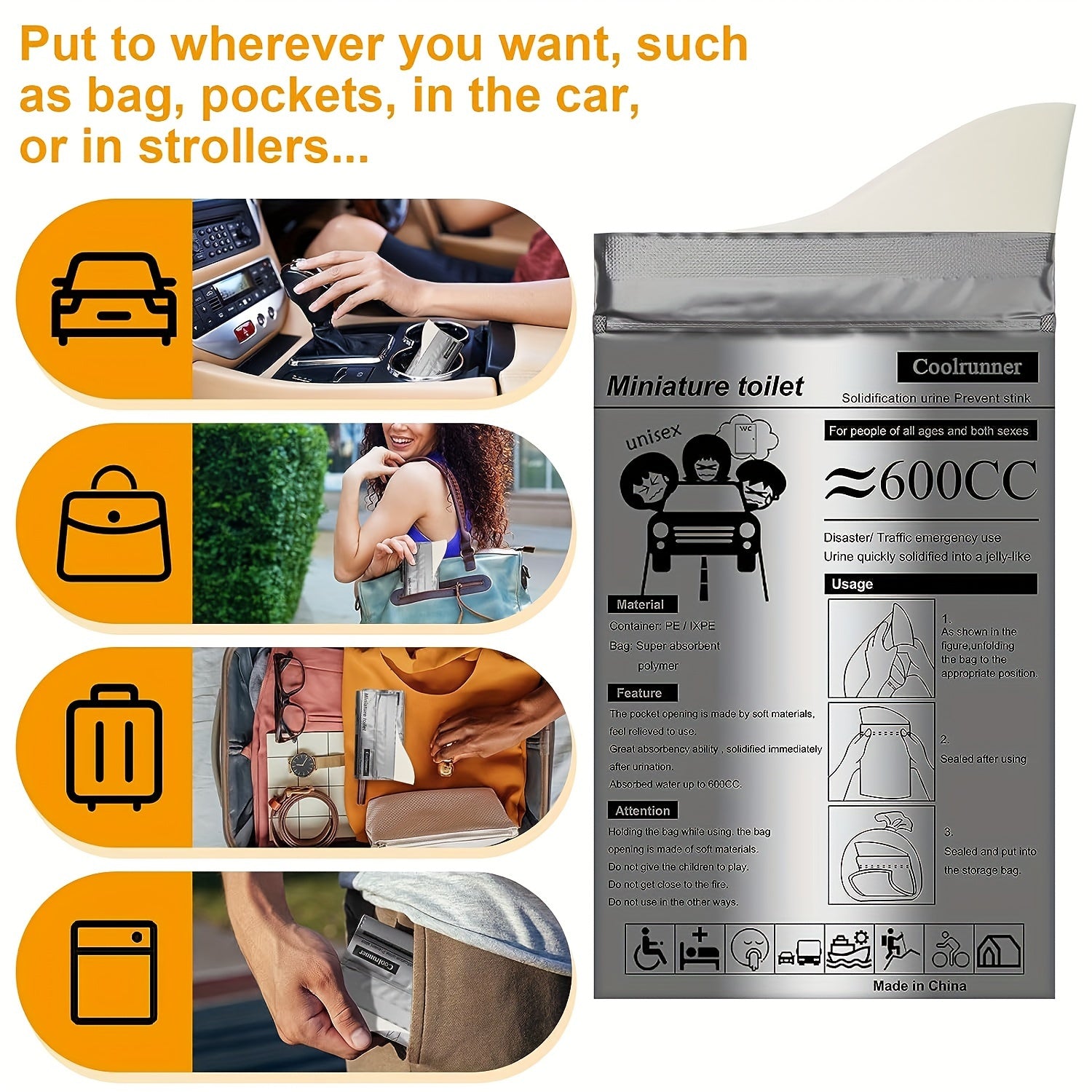 20pcs Camping Pee Bags Disposable Urinals & Vomiting Bags