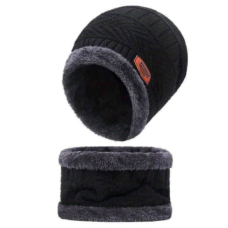 2pcs Winter Warm Knitted Hats Plush Neck Scarf Windproof Hat