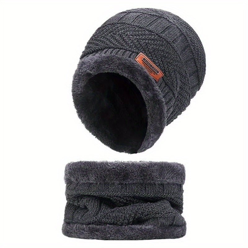 2pcs Winter Warm Knitted Hats Plush Neck Scarf Windproof Hat