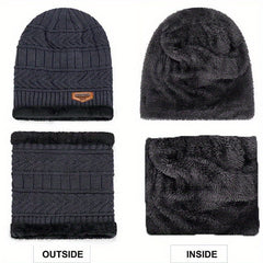 2pcs Winter Warm Knitted Hats Plush Neck Scarf Windproof Hat
