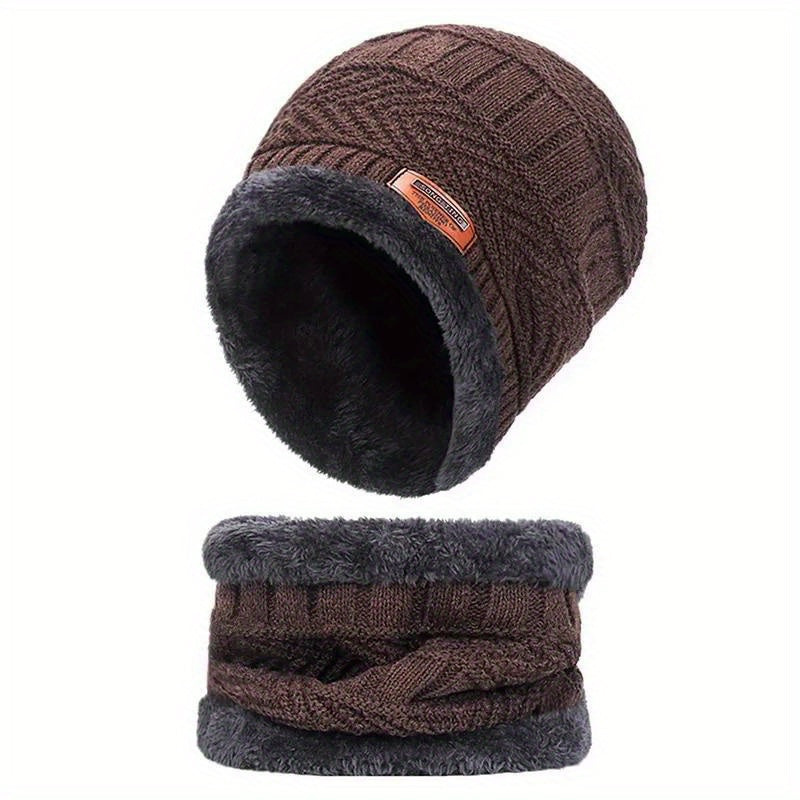 2pcs Winter Warm Knitted Hats Plush Neck Scarf Windproof Hat