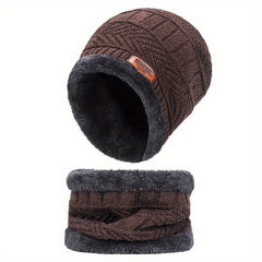 2pcs Winter Warm Knitted Hats Plush Neck Scarf Windproof Hat