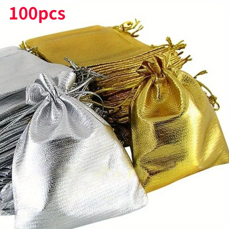 100pcs Silver Metallic Foil Organza Pouches Christmas Wedding Party Favour