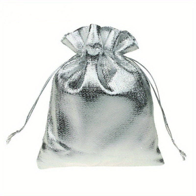 100pcs Silver Metallic Foil Organza Pouches Christmas Wedding Party Favour