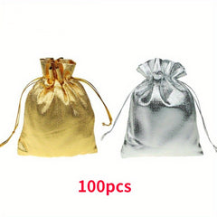 100pcs Silver Metallic Foil Organza Pouches Christmas Wedding Party Favour