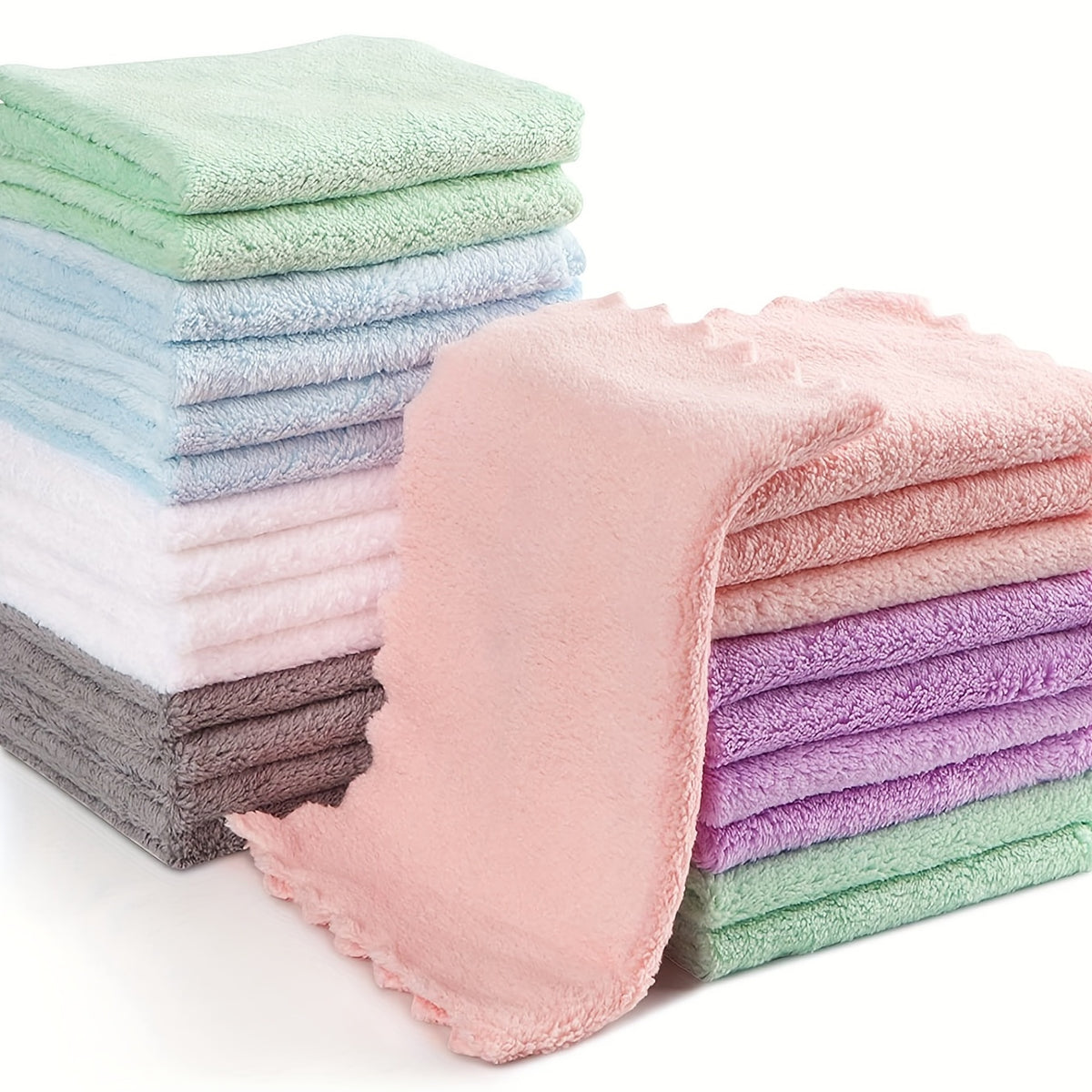 5pcs Soft & Absorbent Microfiber Coral Fleece Washcloths Towel for Face Hands