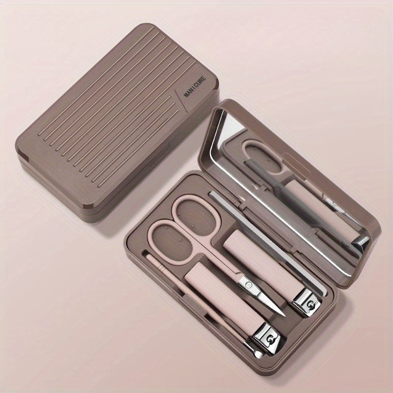5pcs Portable Nail Clippers Set With Mirror Fingernail & Toenail Cutter