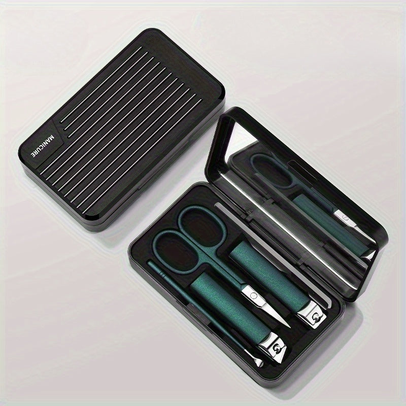 5pcs Portable Nail Clippers Set With Mirror Fingernail & Toenail Cutter
