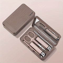5pcs Portable Nail Clippers Set With Mirror Fingernail & Toenail Cutter