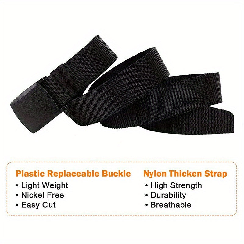 Men's Baseball Belt w/ Automatic Buckle, Solid Nylon Belt for Outdoor Activities