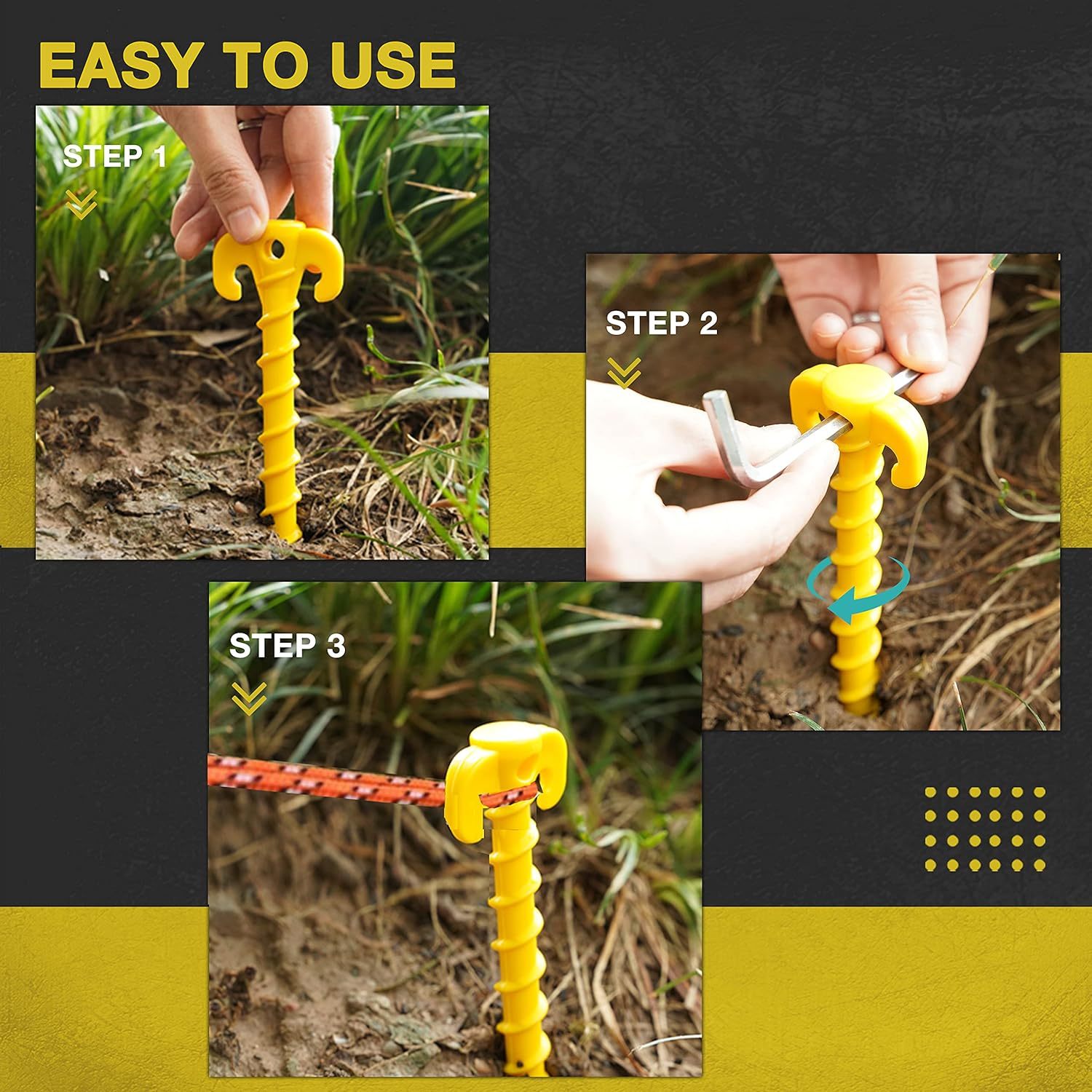 10pcs 20.07cm Heavy Duty Screw Style Tent Stakes for Camping Hiking