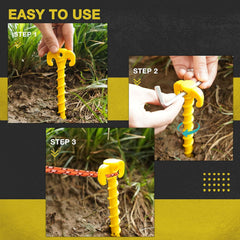 10pcs 20.07cm Heavy Duty Screw Style Tent Stakes for Camping Hiking