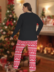 Plus Size Christmas Pajamas Set Women's Floral Print Long Sleeve