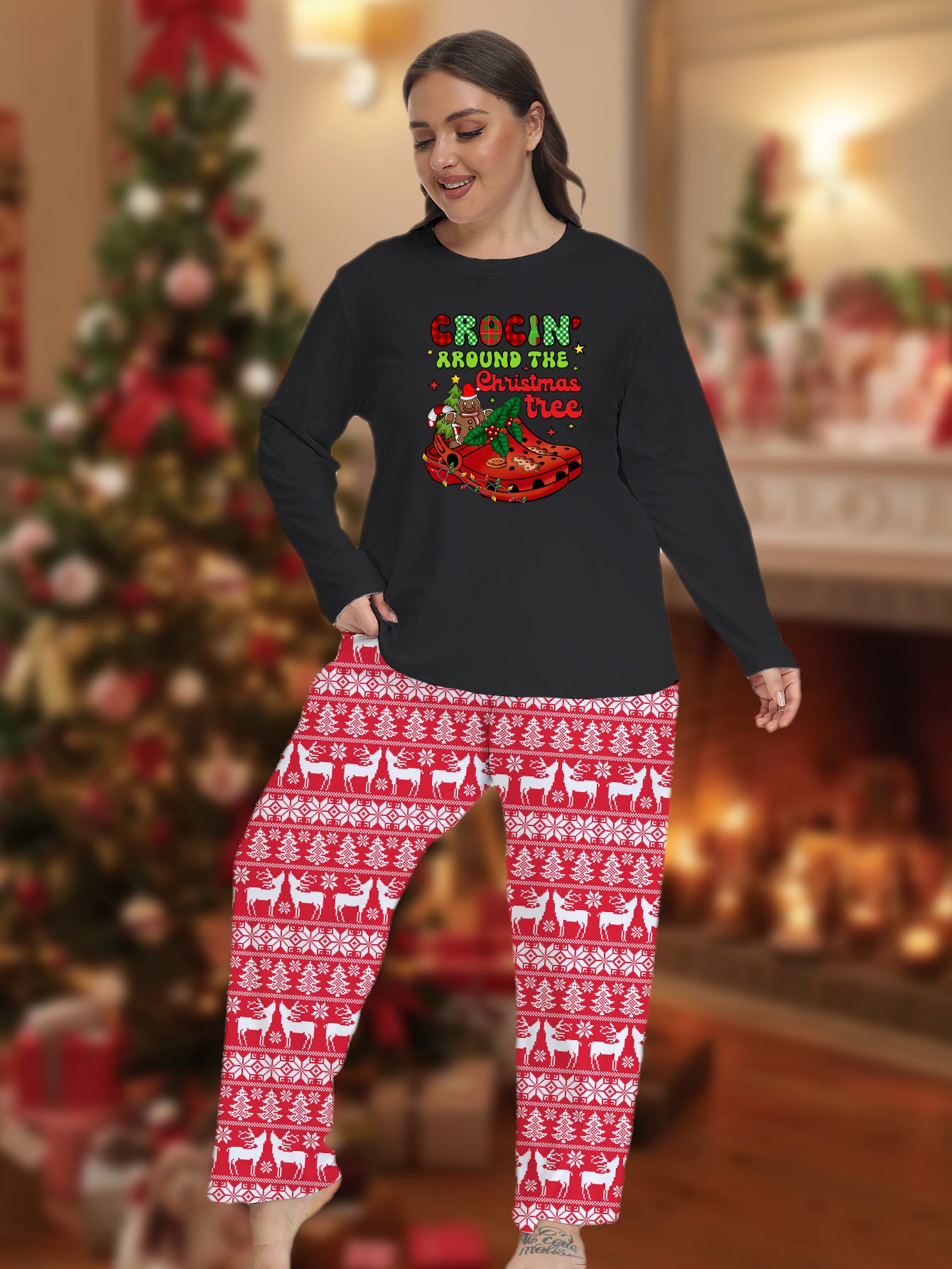  Christmas Gingerbread Man Pajamas Set Long Sleeve Tee & Striped Pants