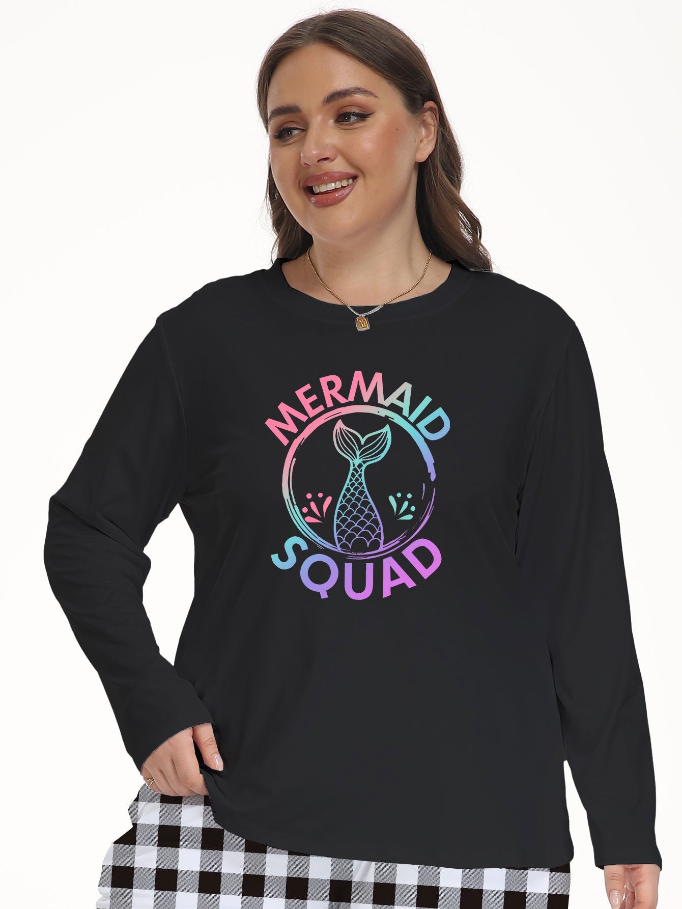  Ombre Fish & Letter Print Long Sleeve Lounge Top