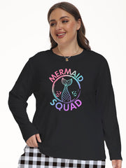  Ombre Fish & Letter Print Long Sleeve Lounge Top