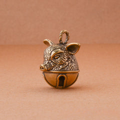 Brass Pig's Head Bell Keychain Pendant, Lucky Zodiac Animal Gift