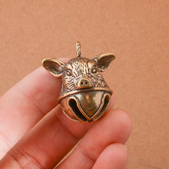 Brass Pig's Head Bell Keychain Pendant, Lucky Zodiac Animal Gift